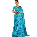 Pure Soft Handloom Cotton Saree with Zari Border and Blouse Piece (Blue)