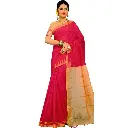 Magenta Soft Handloom Cotton Saree with Zari Border and Unique Threadwork Blouse Piece