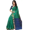 Elegant Dark Green Cotton Saree with Embroidered Blouse