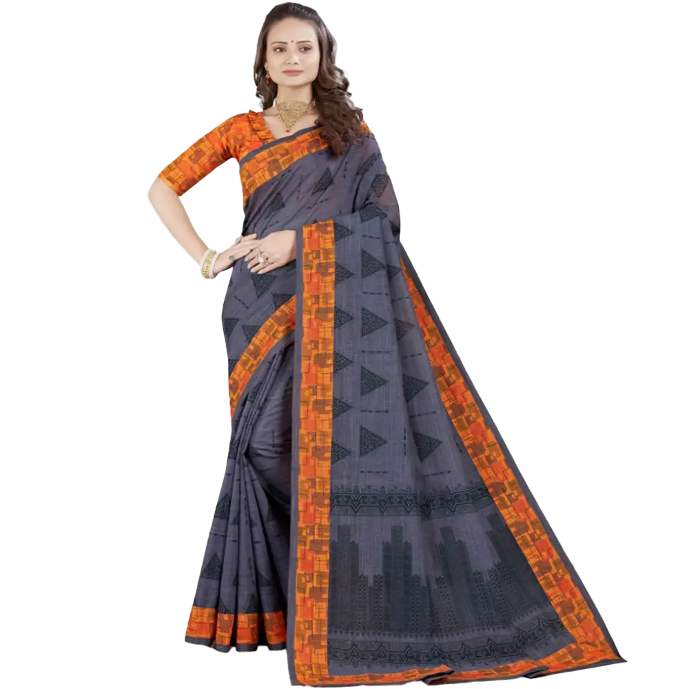 Printed Cotton Saree with Matching Blouse