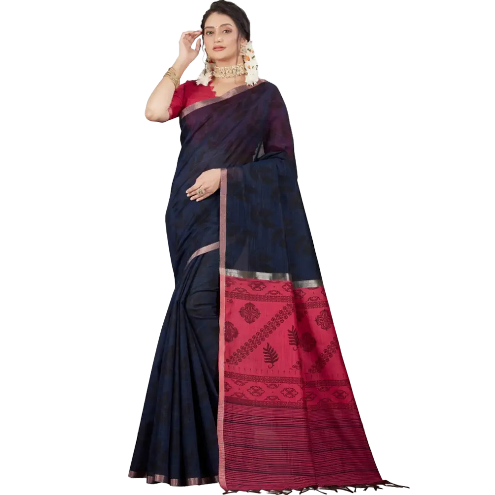 Floral Printed Cotton Saree with Matching Blouse