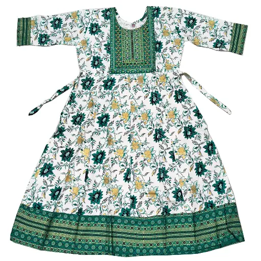 [K5073] Pine Green Umbrella Kurti - Soft Cotton Full Flare Ethnic Design for Women