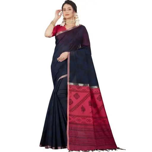 Floral Printed Cotton Saree with Matching Blouse